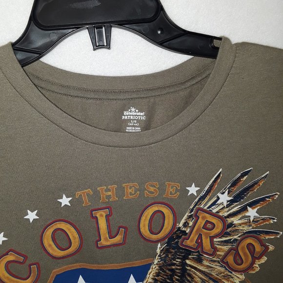 Celebrate Olive Tan Printed Patriotic Eagle Graphic T-shirt L - Picture 4 of 5